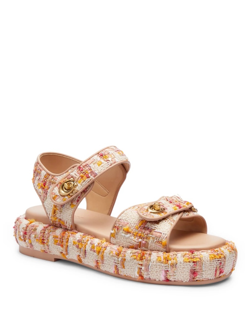 Coach Peyton Sandal Pink Orange Tweed Turnlock Platform Slingback CP885 Size 7B